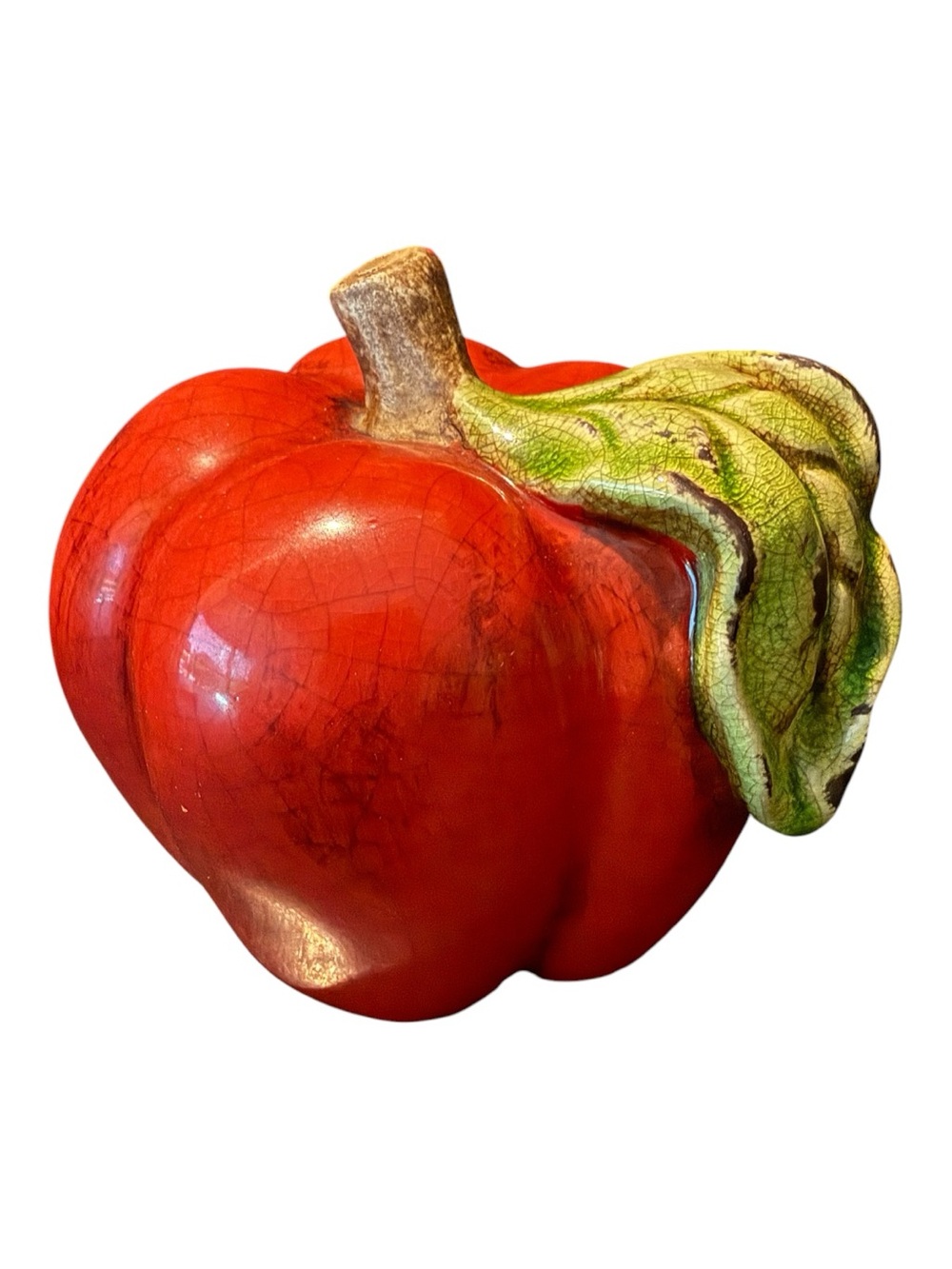 Ceramic Red Apple Decor with Green Leaf – Set of 4